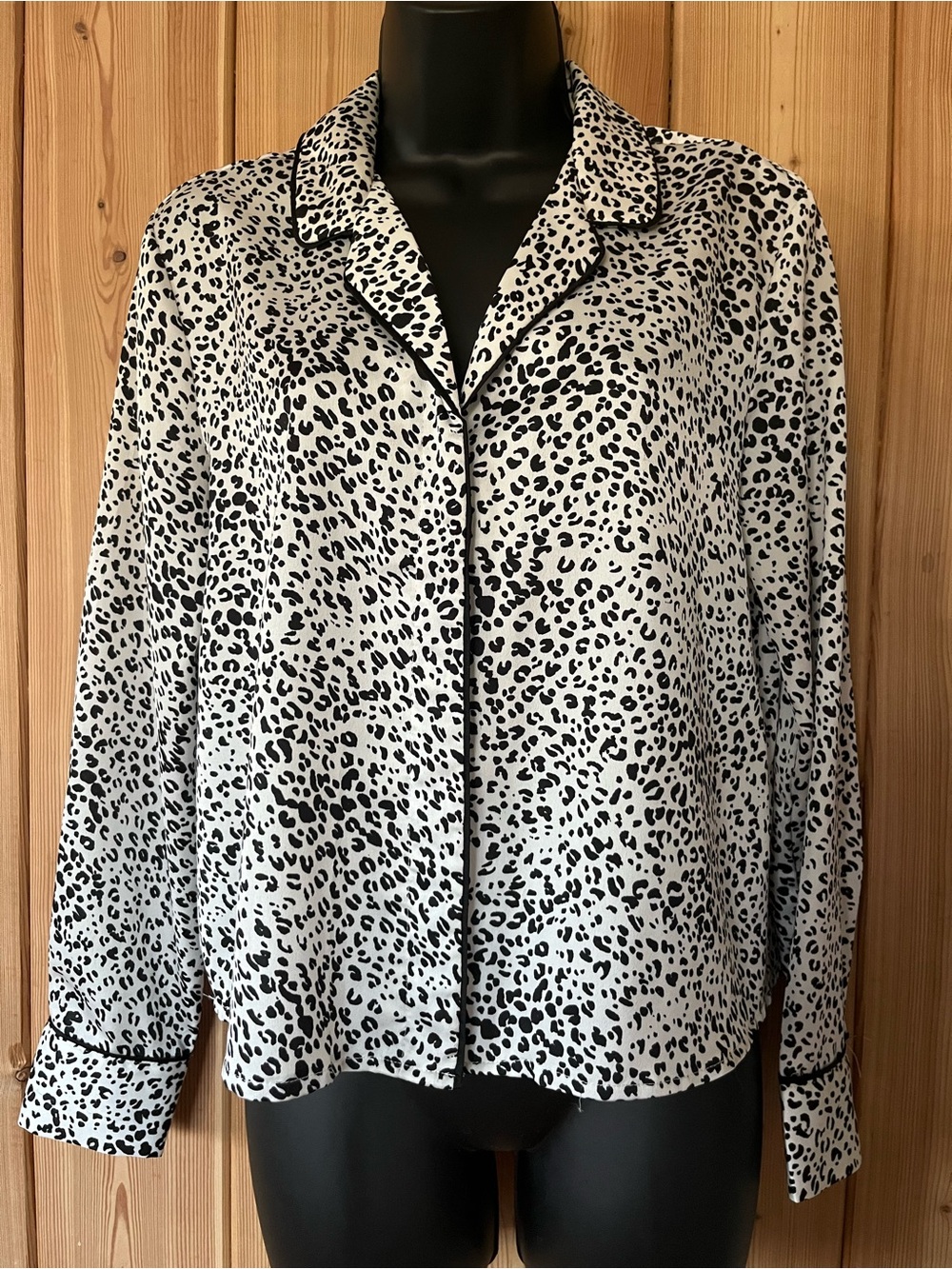 Dynamite Black and White Leopard Print Button-Down Blouse
